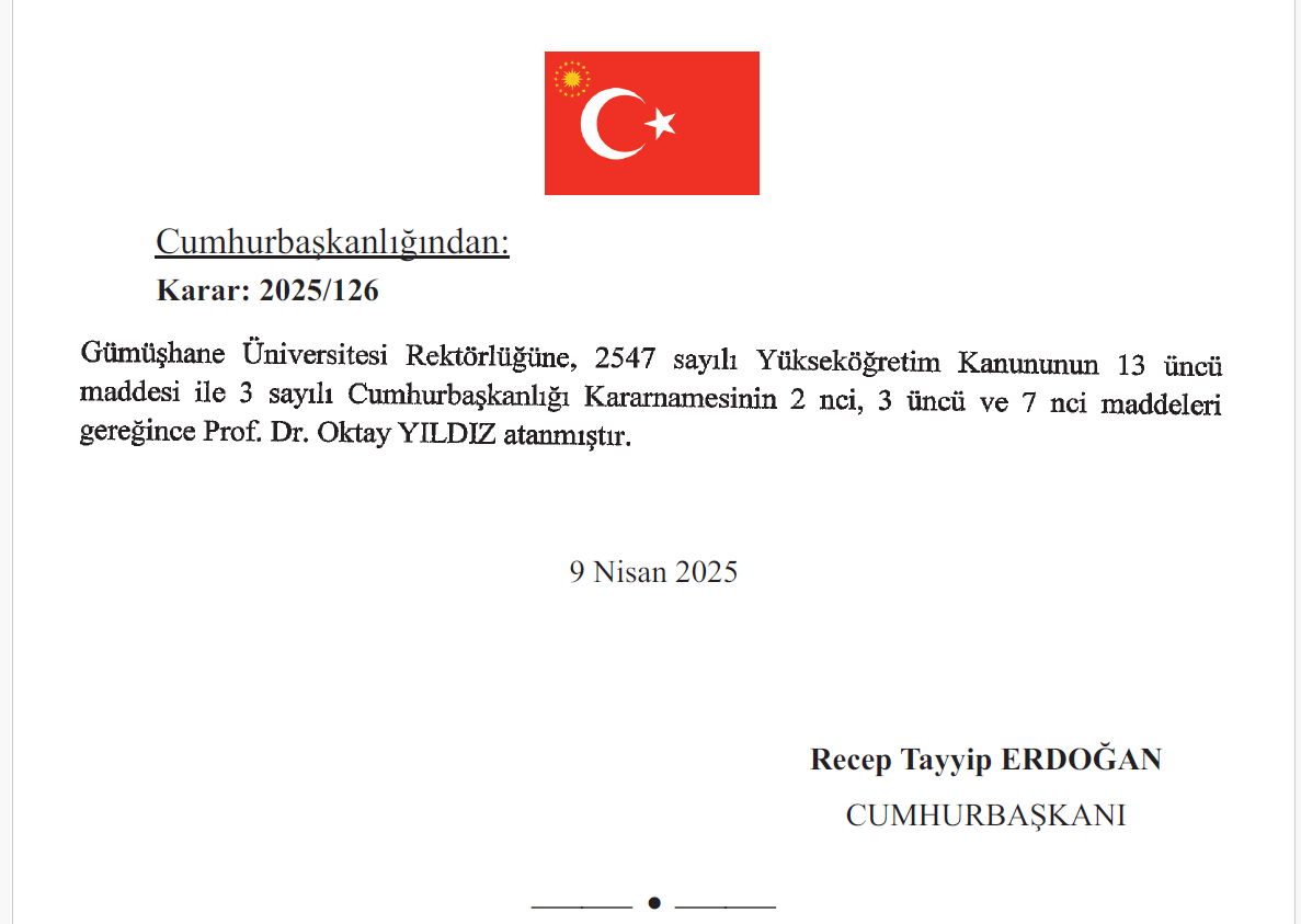 Üniversitemiz Rektörlük görevine Prof. Dr. Oktay Yıldız atanmıştır